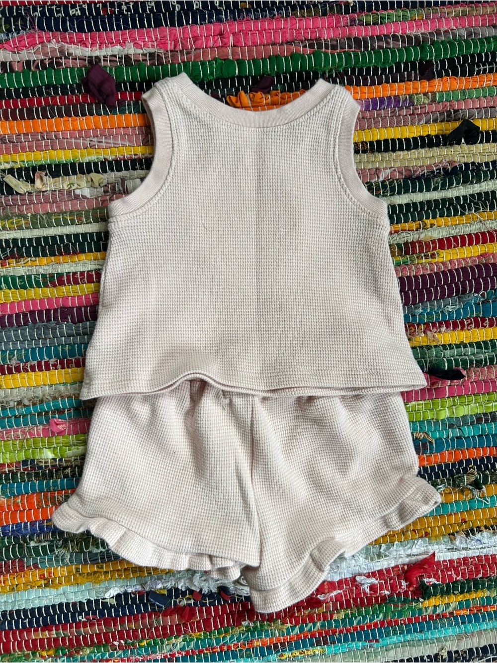 Cloud Island Pink Waffle Knit Shell Tank & Ruffle Shorts Set 6-9 MOS - Picture 4 of 5